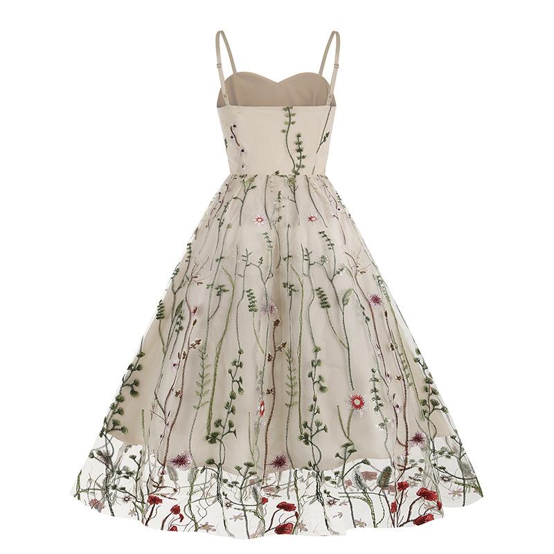 GMXIA Vestido de Tirantes Bordado Malla Patchwork Vestido Vintage