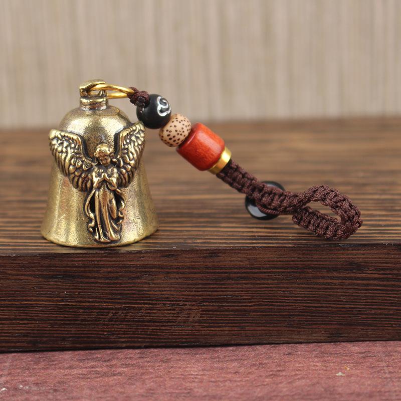 Vintage Vintage Brass Bell Wings Decoration Guardian Bell Keychain Angel Relief Hanging Decor