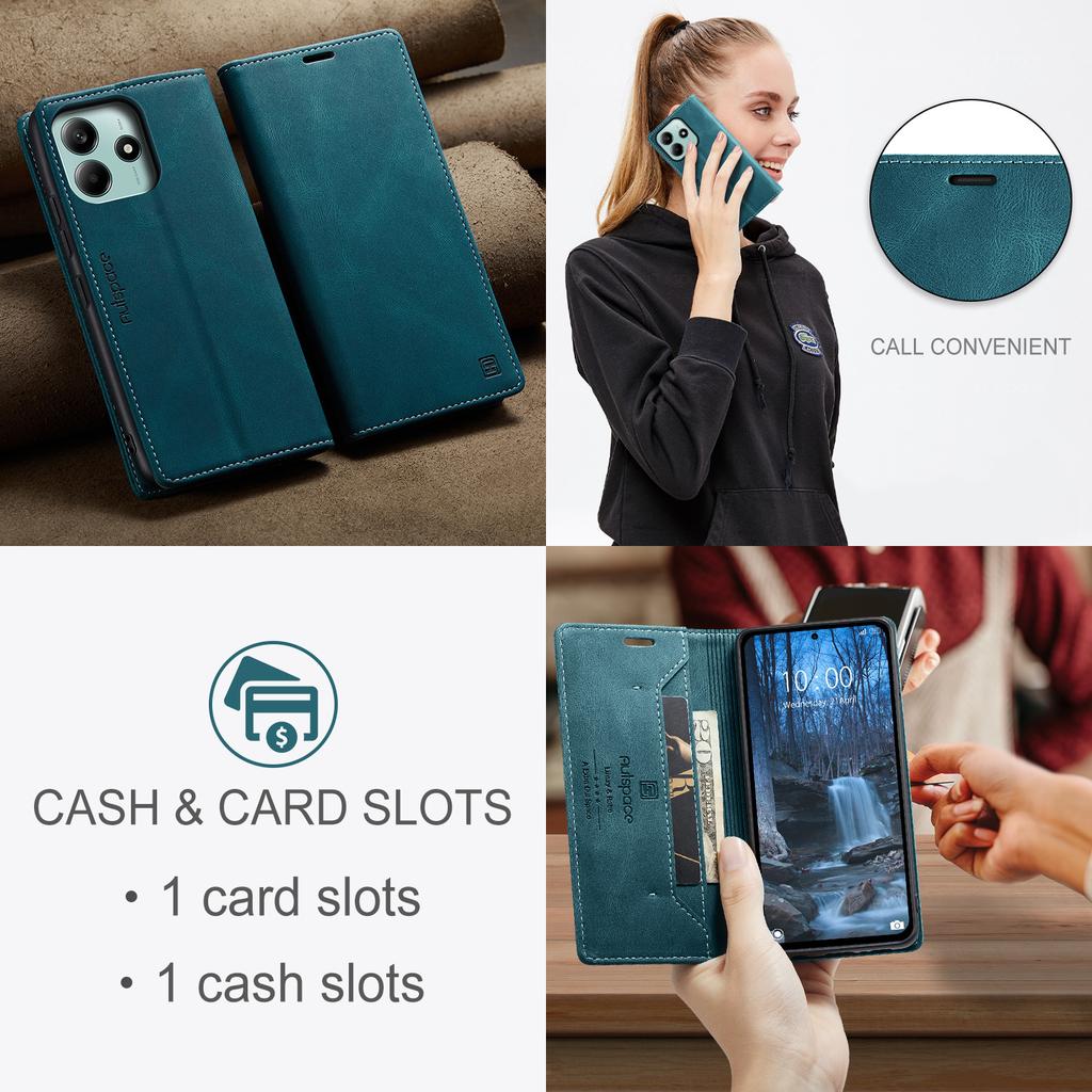 Premium Vintage Leather Wallet Case for Redmi Note 9-14 Series & POCO M2/M5S/X5/X7 - Flip Cover, Card Slots, Shockproof Retro (4 Colors)