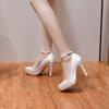 Round Head High Heels Fashionable and Comfortable Satin Thick Sole Waterproof Table Large Size Office Women Shallow Mouth Single Shoes Wedding Shoes