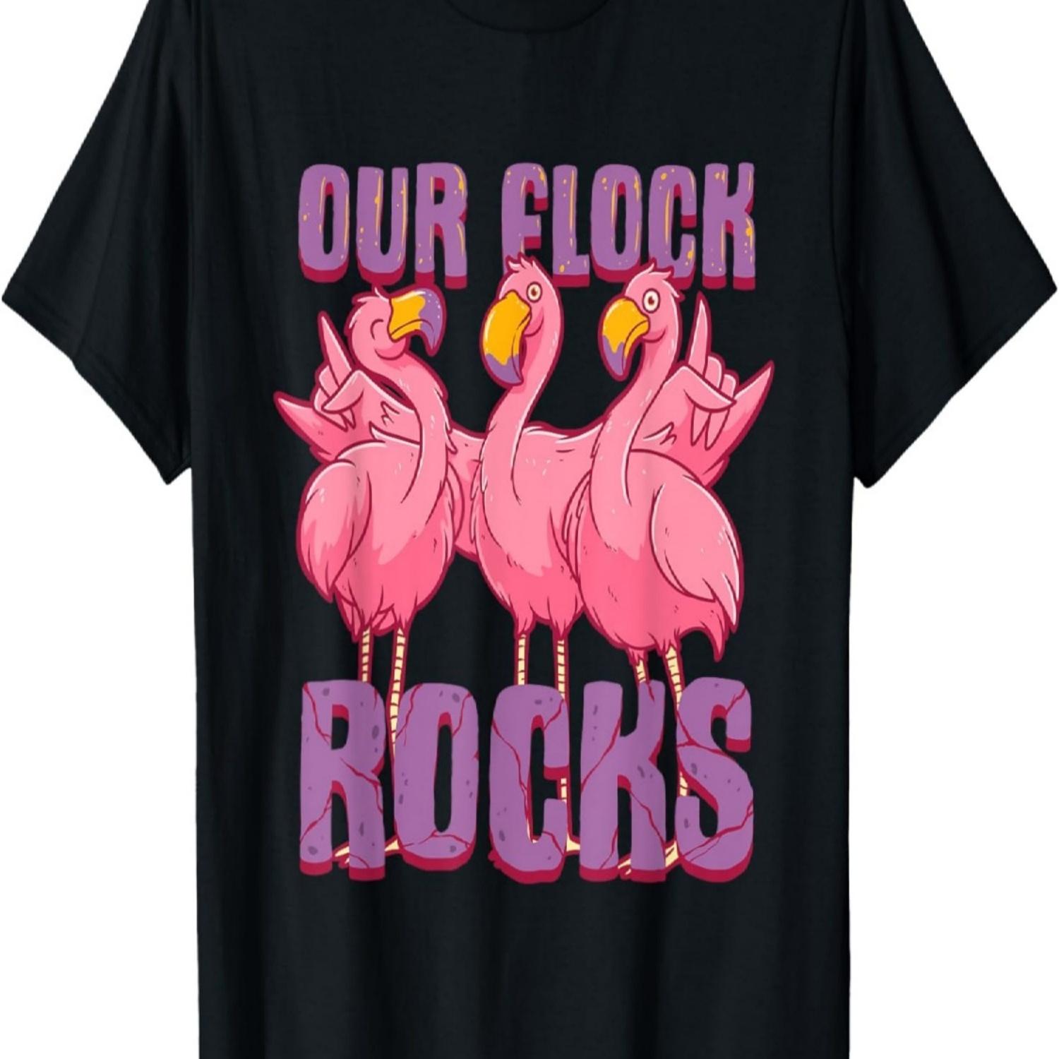 Our Flock Rocks Funny Flamingo Family Vacation Matching T-Shirt S чёрный