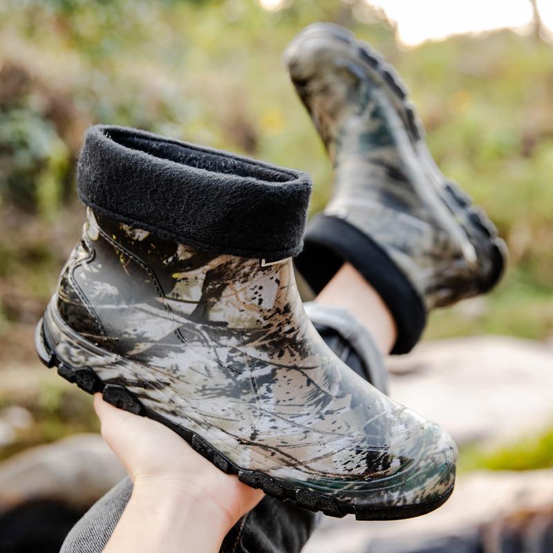 Casual versatile wear-resistant camouflage rain shoes men's water shoes rain boots waterproof short rubber shoes non-slip labor water boots