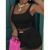 Women's 2Pcs Set Casual All-Match Ribbed Tank Top and Tight-Fitting Shorts Set for Home and Daily Wear -Z