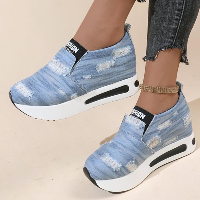 Fashion Fashion Mix Color Ripped Sneakers Women Slip On Lightweight Sports Shoes Woman Autumn Winter Low Top Platform Sneaker Female
