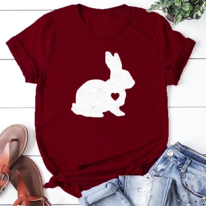 Rabbit Bunny Print T Shirt Women Short Sleeve O Neck Loose Tshirt Summer Women Tee Shirt Tops Camisetas Mujer