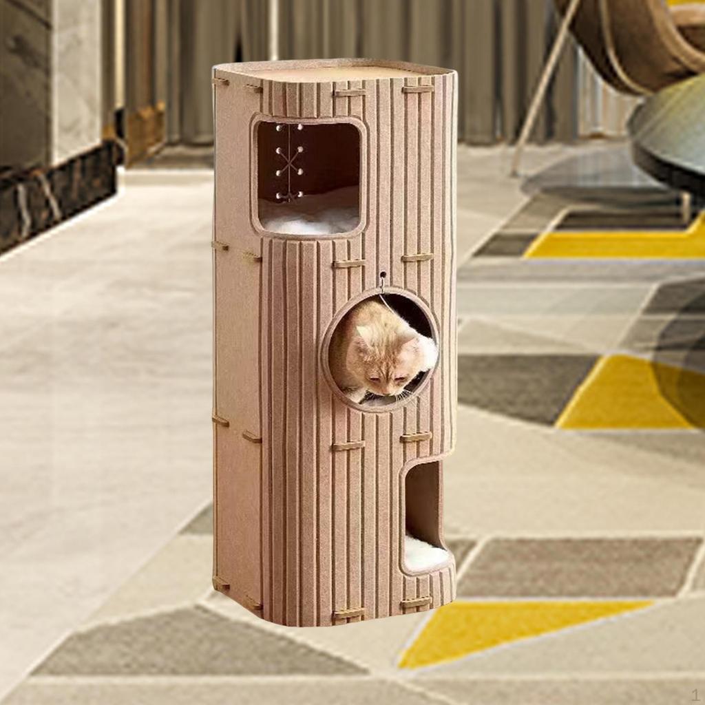 3 Storey Cat Bed Cave House Easy To Assembly Enclosed Covered Tunnel Condo with Hanging Ball