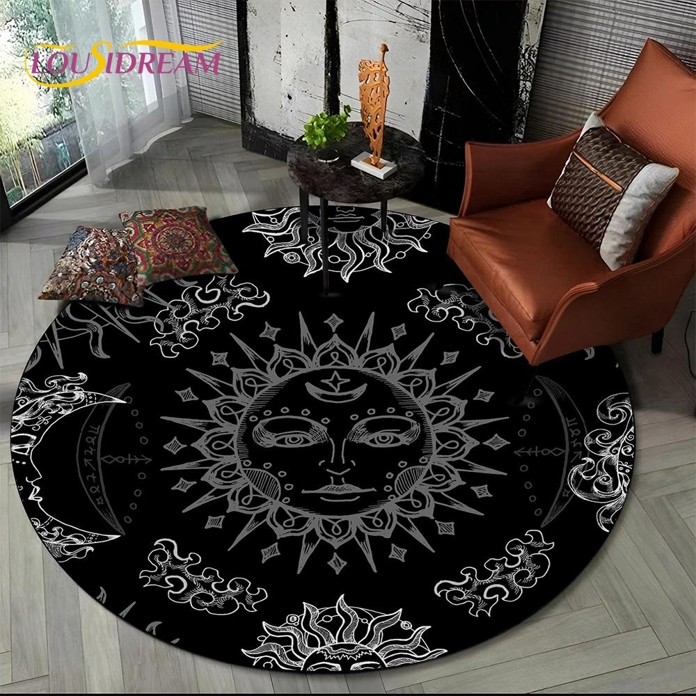 3D Mysteriou Sun Moon Tarot Mandala Magic Round Area Carpet Rug for Living Room Bedroom Kid Playroom Decor,Pet Area Rug Non-slip