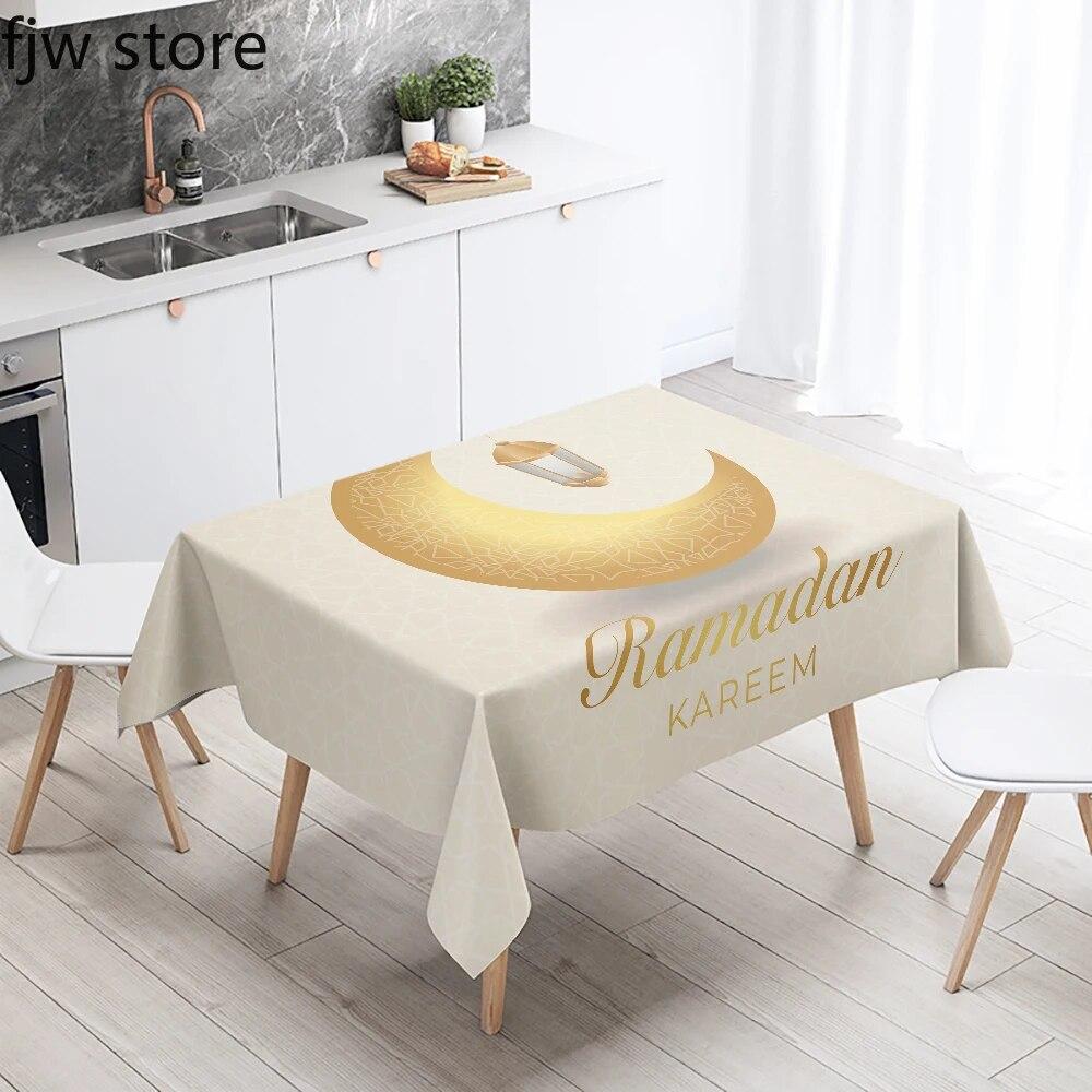 Ramadhan Mubarak Home Decor Tablecloth Islamic Muslim Mosque Ramadhan Karim Decorative Tablecloth Waterproof and Stain Resistant