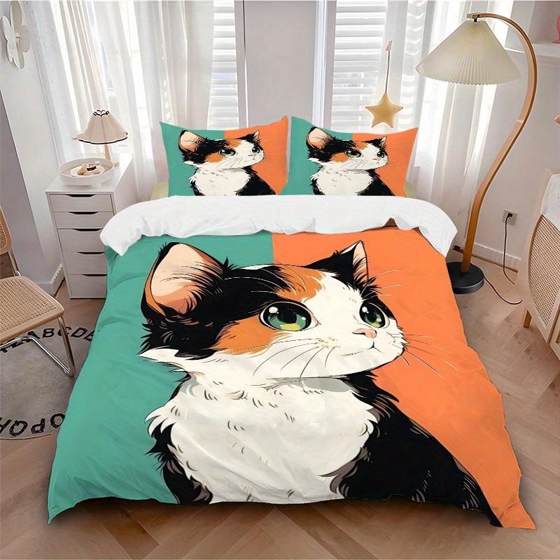 

3pcs Kitten Whiskers 1Cover + 2Pillowcases, PillowInserts NotIncluded, Machine Washable, All - Season Use, Suitable for Bedroom Guest Room50 135x200cm