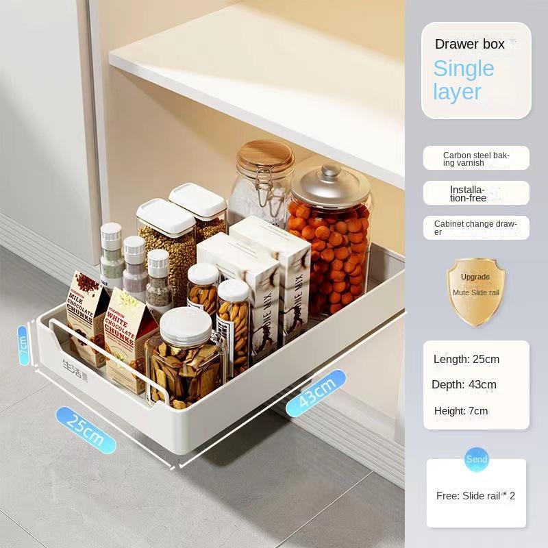 New Kitchen Storage Rack with Slide Rails Pull-out Kitchen Drawer Type Storage Tray Spice Box Storage Shelf Cabinets Organizer