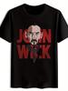 Casual Black T-shirt with Bold "JOHN WICK" Graphic Print - Short Sleeve