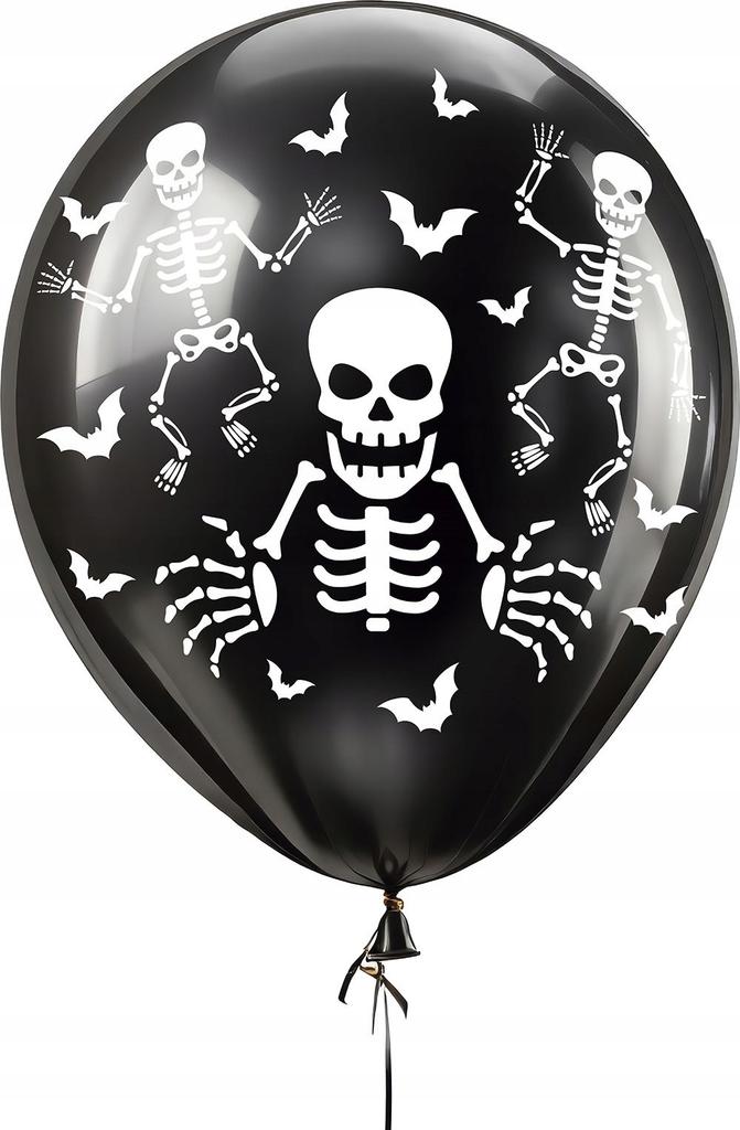 Balony Lateksowe Czarne Kościotrup Szkielet Dekoracja Halloween 10Szt.