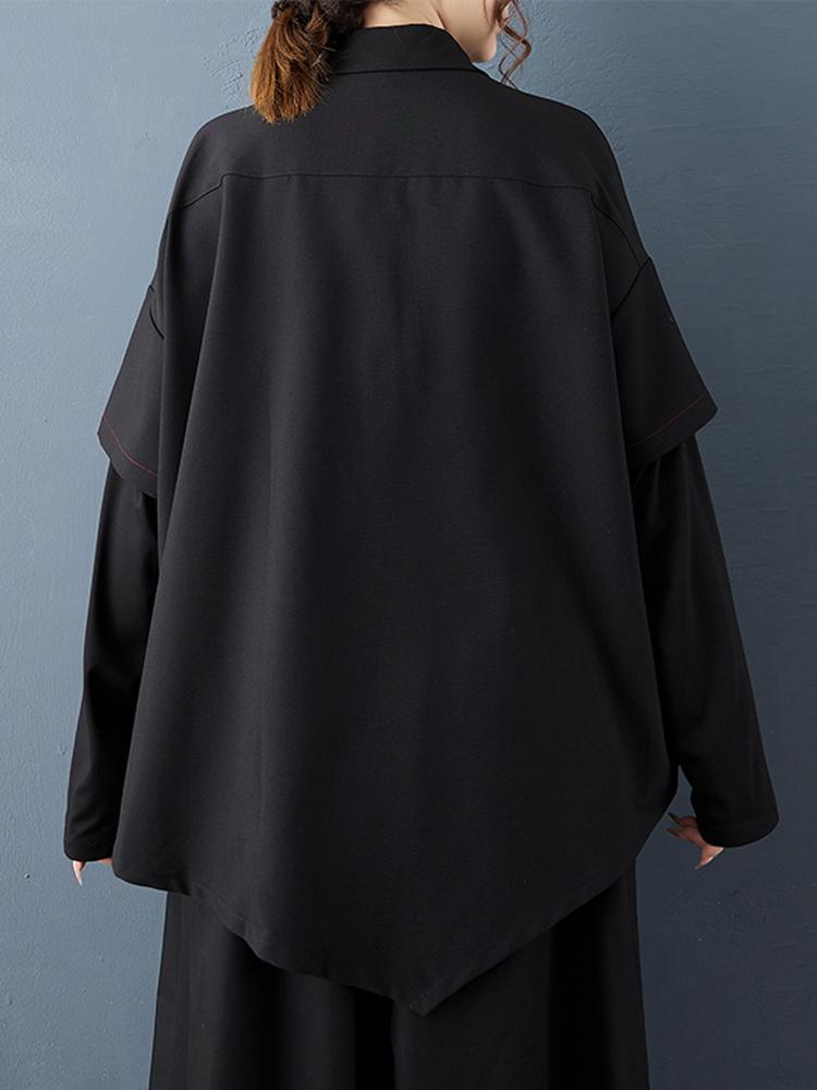 Xitao Black Irregular Patchwork Female Blouse GJ1248