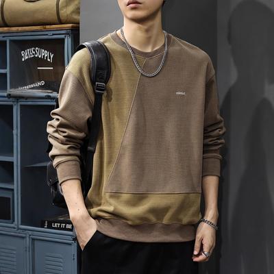 Autumn 430G Heavy Texture Round Neck Men'S Sweater Design Sense Splicing Contrasting Color Loose Large Size Jacket