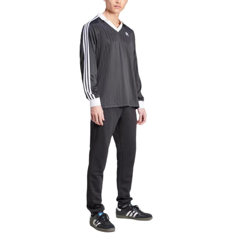 adidas Originals Adicolor Piqué Football Long Sleeve Top With Vintage Stripe Design Men Tops Black IZ4808