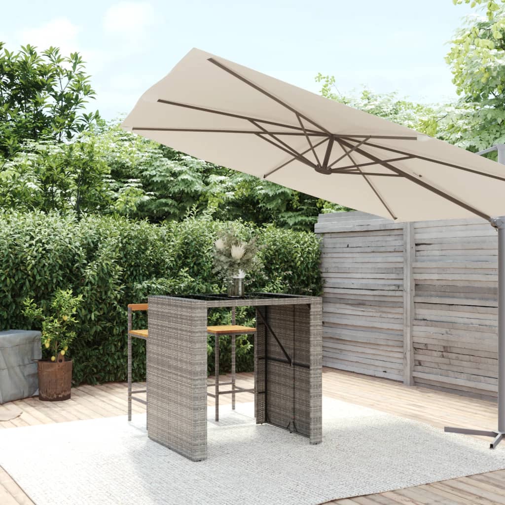 Bar Table with Glass Top Grey 105 x 80 x 110 cm Poly Rattan
