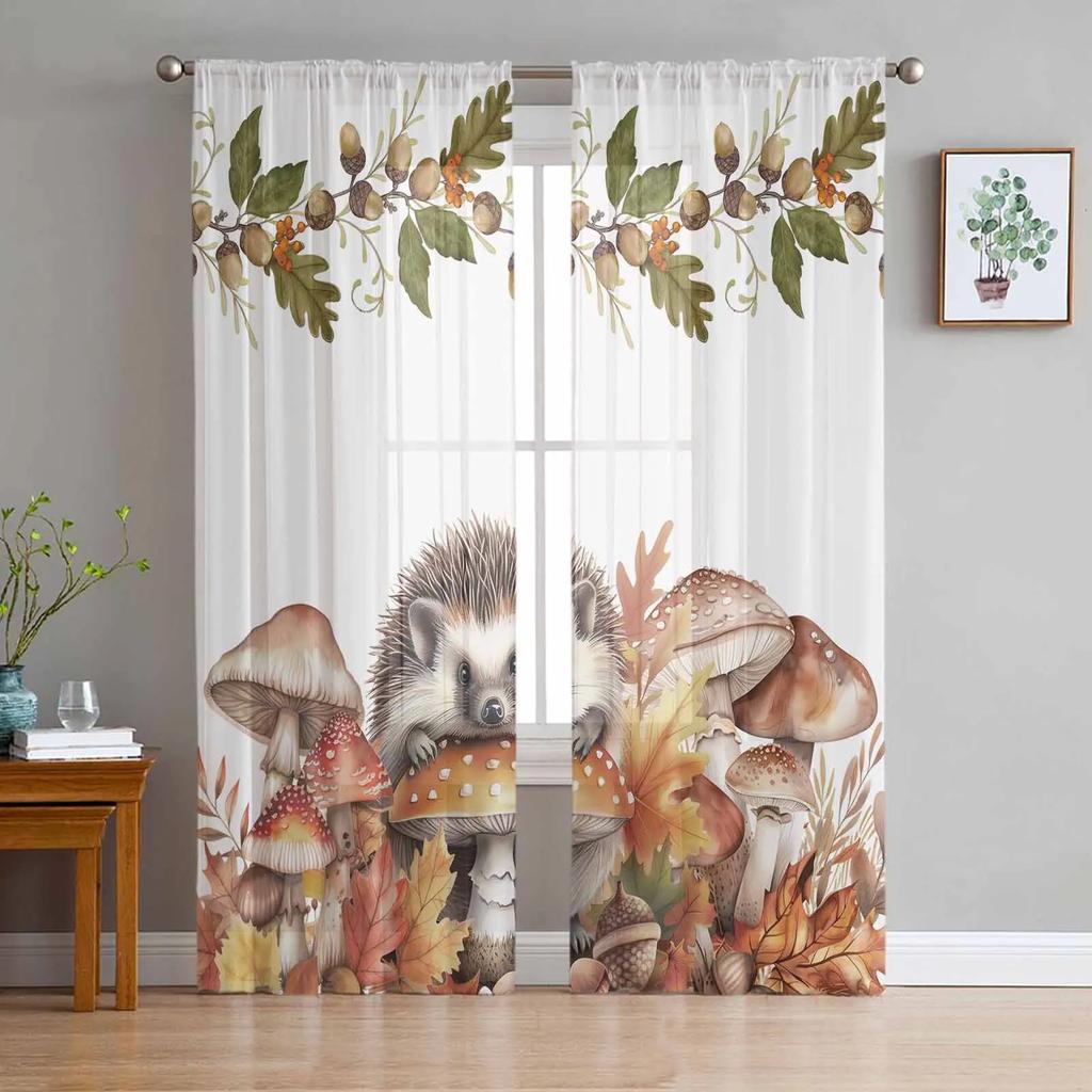 Mushroom Plant Vintage Sheer Drapes for Bedroom Living Room Decoration Window Curtain for Kitchen Curtain Panels