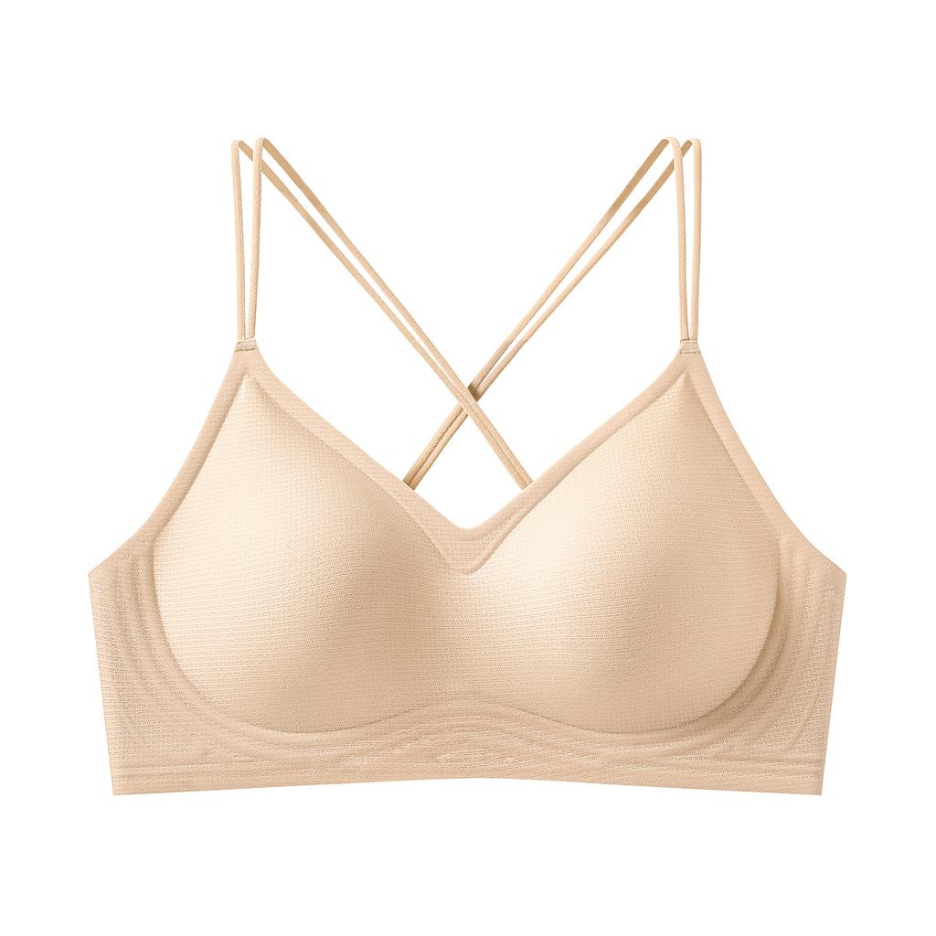 Liquid foundation seamless underwear women's thin shoulder straps crossed beautiful back small chest gathered breathable upper support anti-sagging