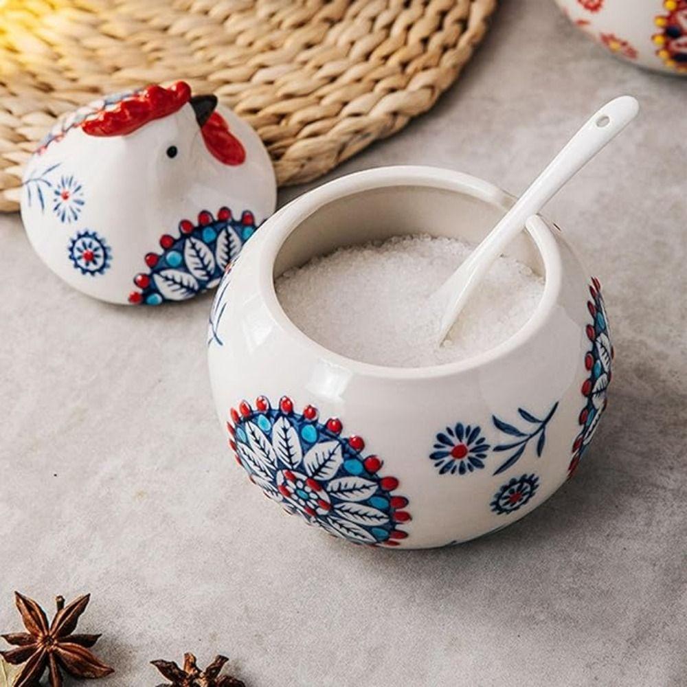 Household Rooster Ceramic Spice Jars Creative Porcelain Condiment Pot Home Decoration
