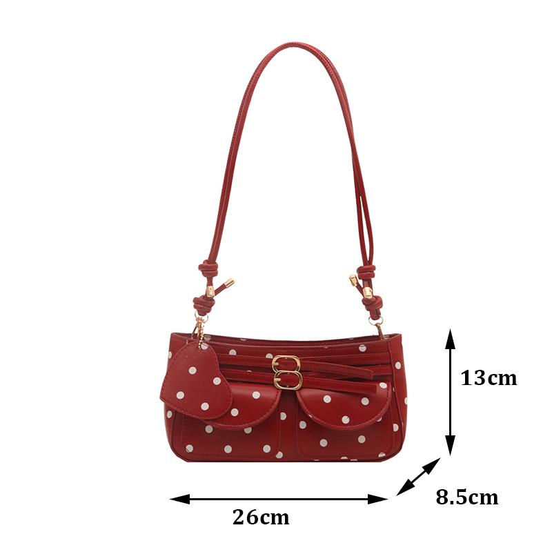 Sac à main rétro grande capacité à pois Boucle métallique Sacs bandoulière en cuir Sacs d'aisselle mode Avec pendentif