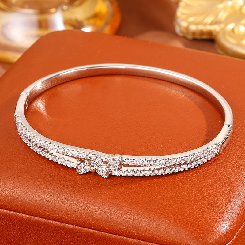European and American fashion bow zircon copper gold-plated  double-layer full diamond non-fading versatile high-end 