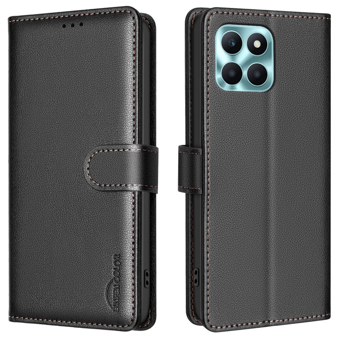 

BINFEN COLOR BF32 For Honor X6a 4G Leather Phone Case Litchi Texture RFID Blocking Black