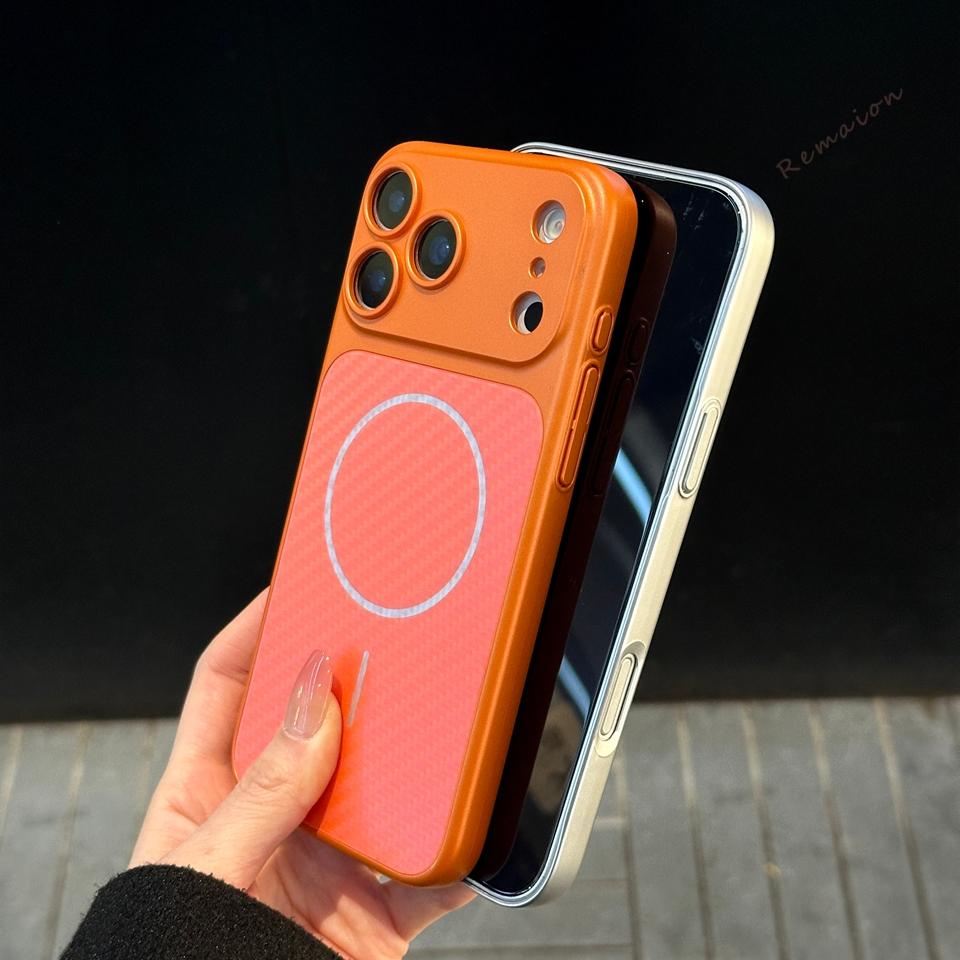 Magnetische Carbonfaser-Handyhülle für For Iphone 17 1 14 13 16 17 Pro Max Plus Offizielles kabelloses Lade-Schutzgehäuse