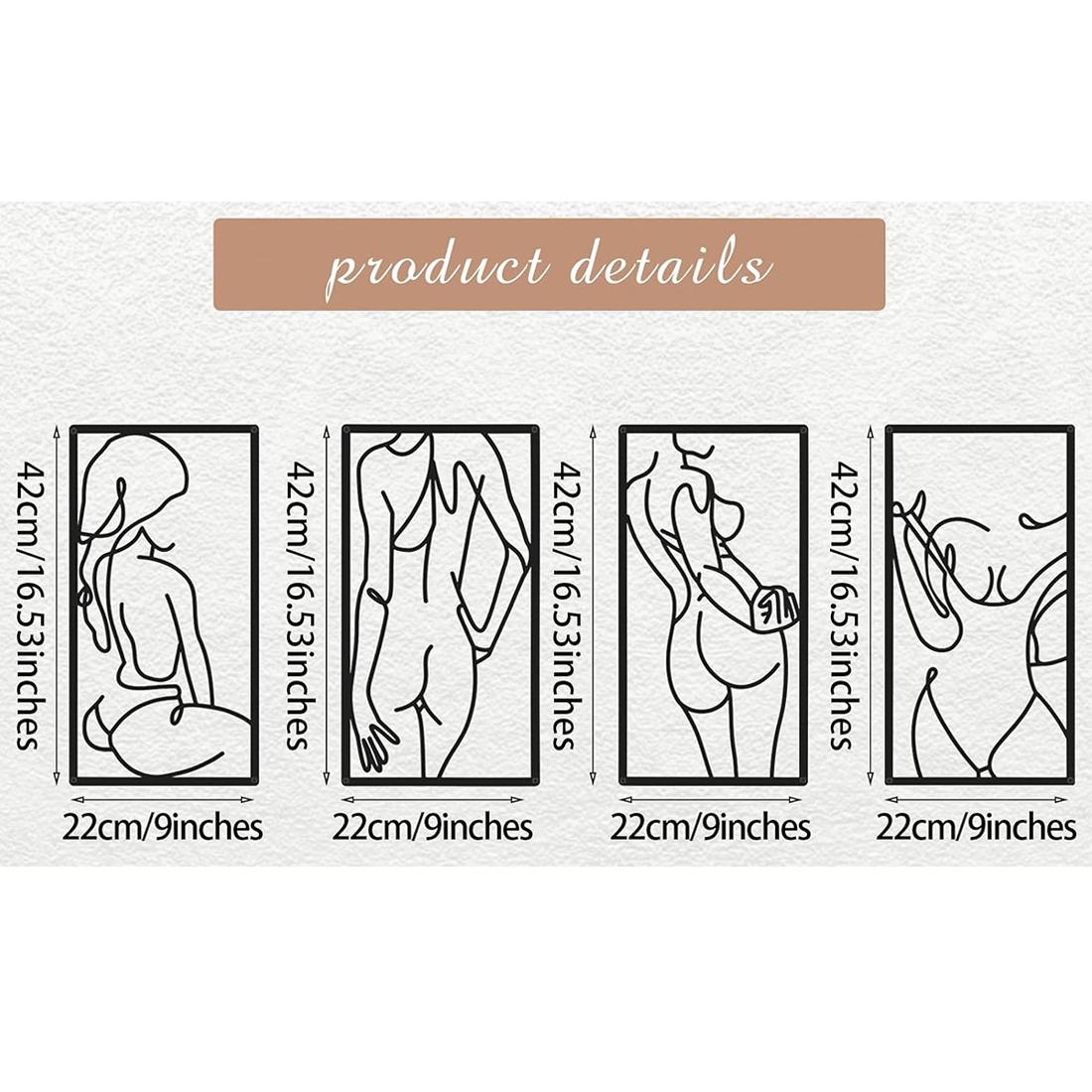 

4-х элементное потрясающее минималистичное женское искусство из металла: Однолинейный рисунок для домашнего декора. Абстрактная женщина, однолинейный рисунок для шикарного дома. темно-синий