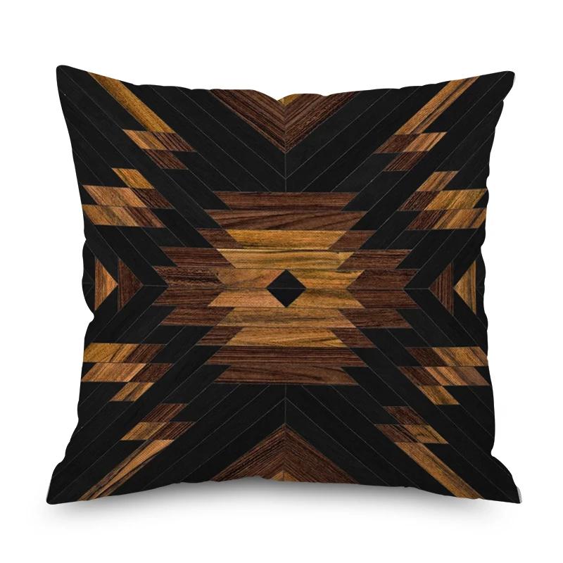 Home Decor Nordic Christmas Brown Geometric Ornament Pillowcase Sofa Chair Printed Car Cushion Cover funda de almohada