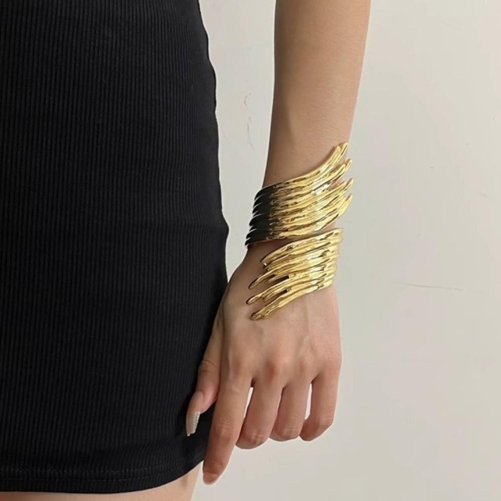 Geometric Metal Open Bangles Artistic Upper Arm Cuff Fashionable Bangles Ring Set Party Jewelry
