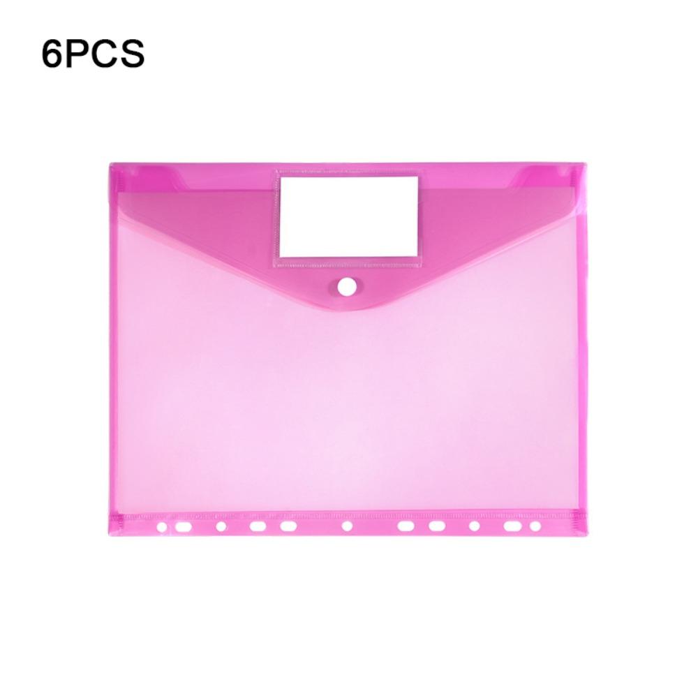 6pcs Colorful Plastic Binder Folders A4 Clear Punched Pockets Snap Closure 11 Holes Label Loose-Leaf School