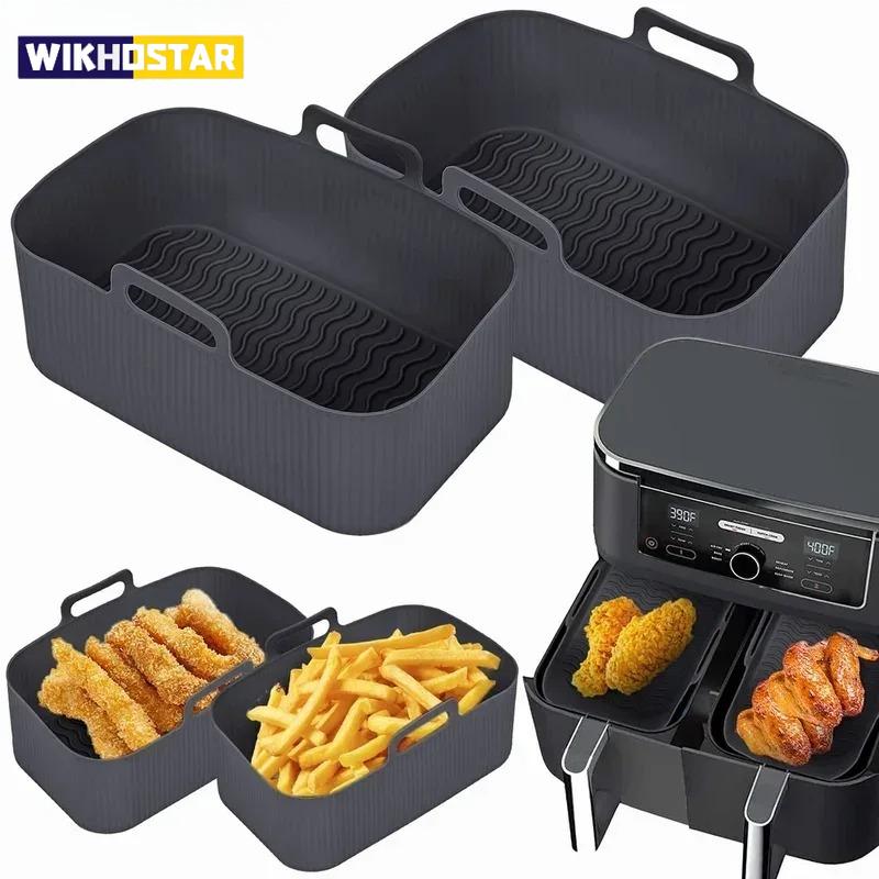1pc Air Fryer Silicone Tray Rectangle Oven Baking Basket Washable & Reusable Liner Insert Dish Fried Chicken for Airfryers Accessories