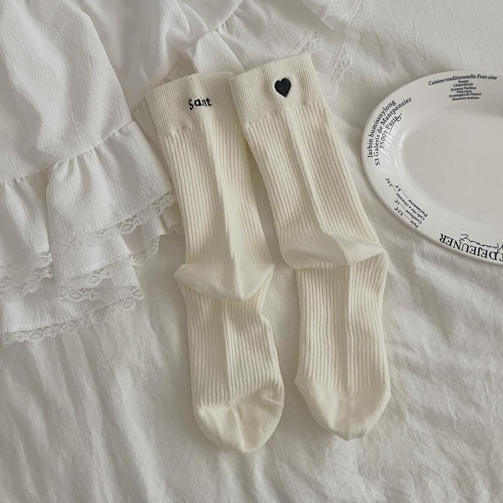 Women's Autumn Mid-Calf Socks - Trendy Collegiate Style Korean Long Pile Socks for Fall and Winter