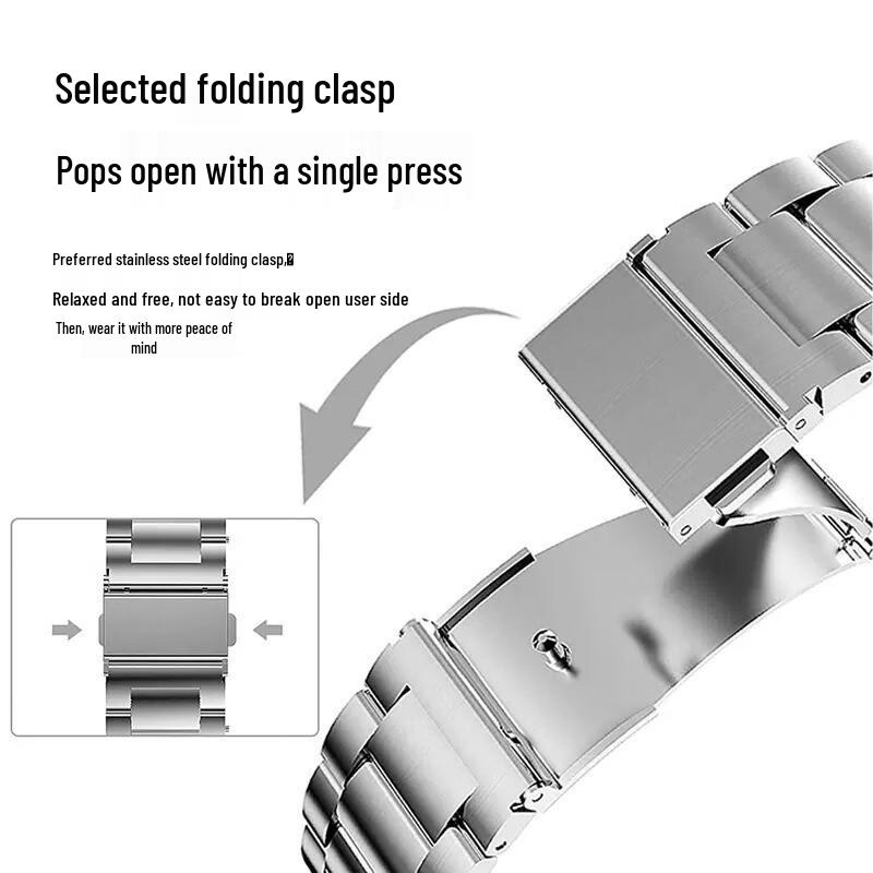 Universal Three-Bead Stainless Steel Watch Band for Apple, Huawei GT5, Smart, and Xiaomi iWatch