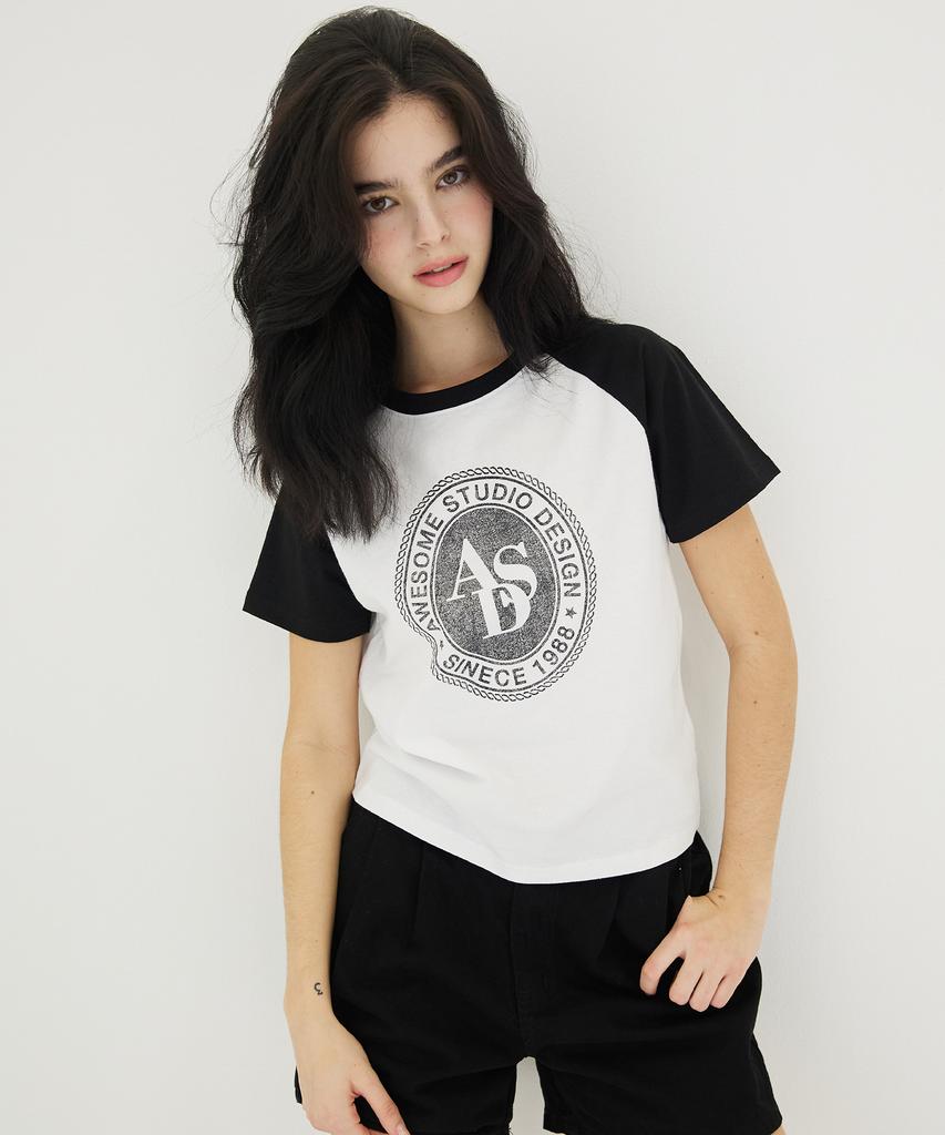AWESOME STUDIO Circle Symbol Raglan Short Sleeve T-Shirt White