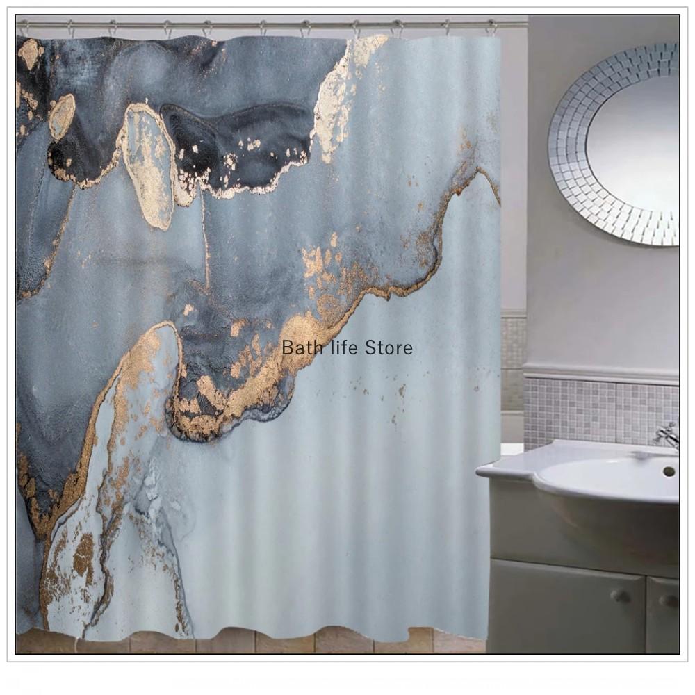 Set Tende da Doccia Impermeabili Marmo Dorato Con 12 Ganci Tende da Bagno Tessuto in Poliestere Resistente alla Muffa per Bagno Decorazioni per la Casa