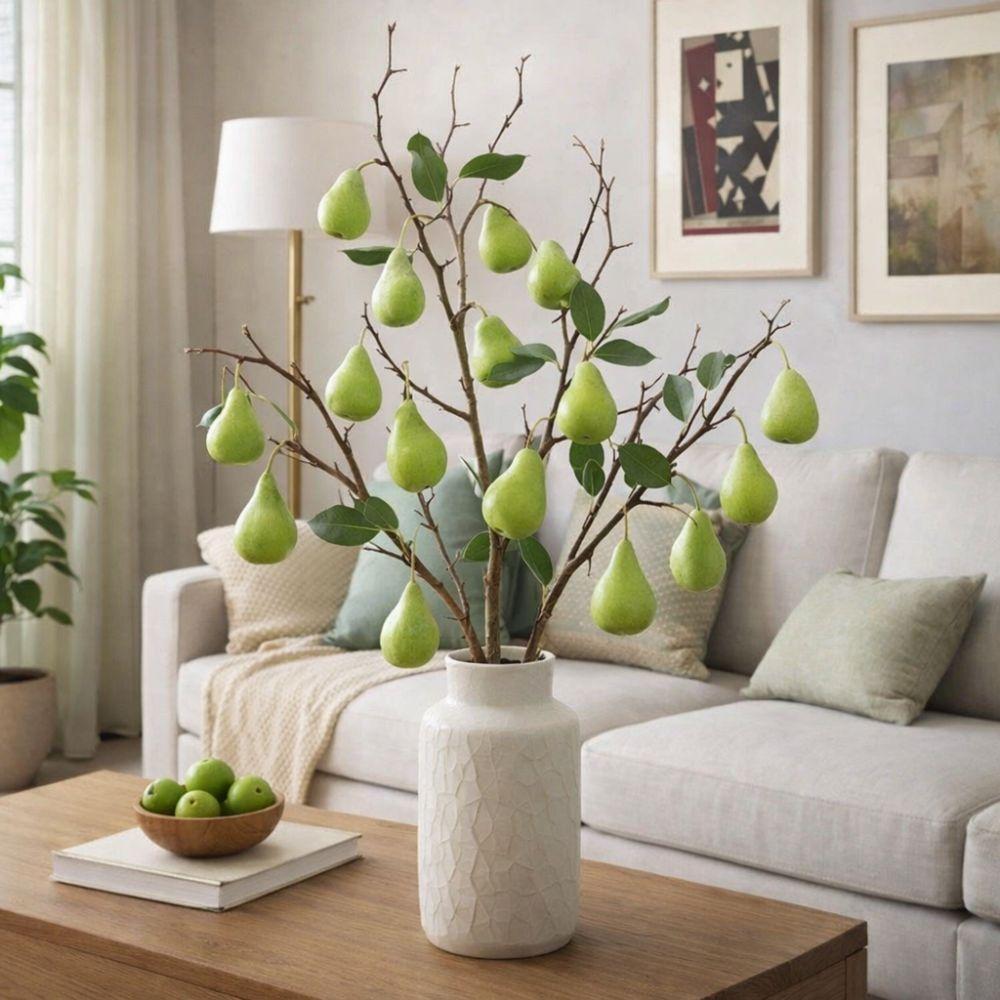 5 Heads Artificial Fig Branch Plastic with Leaves Simulated Fruits Handmade Exquisite Flower Arrangement Balcony Decoration