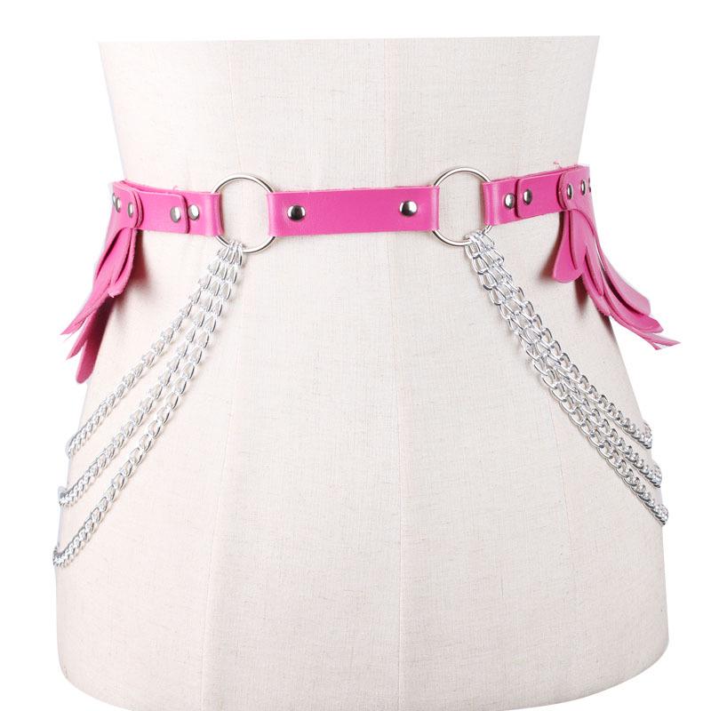 Leather Angel Wings Backpack Set: Women's Chain Body Harness, Shoulder Strap, and Waistband