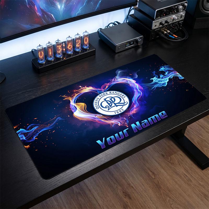 Queens Park Rangers Custom Large Mouse Pad, Personalized Name Text Print, Football Logo Non‑Slip Desk Mat Gaming Gift