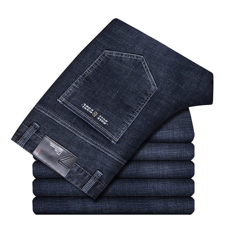Hengyuanxiang Men's Fleece-Lined Straight-Leg Denim Jeans