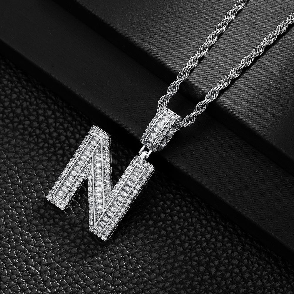 Letter Pendant Copper Inlaid Zircon Necklace Personalized Niche Design Men'S And Women'S Pendant Necklace