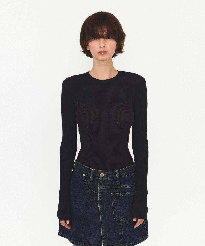Daiaegeuneol See-Through Ribbed Knit (Dark Gray)