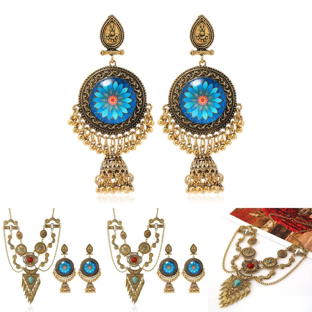 Ethnic Style Simulation Gemstone Decoration Women Necklace And Earring Set For Boho Fashion Lovers