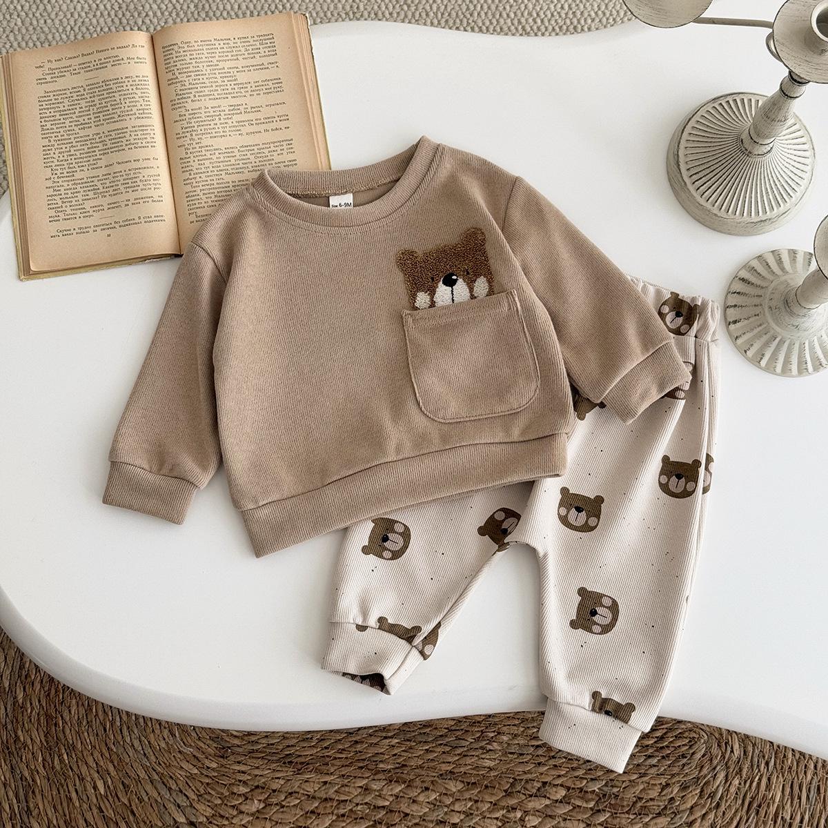 

2025 Bear Kids Two-Piece Clothing Set: Long Sleeve Hoodie & Joggers for Boys and Girls 6-9 Months кавовий