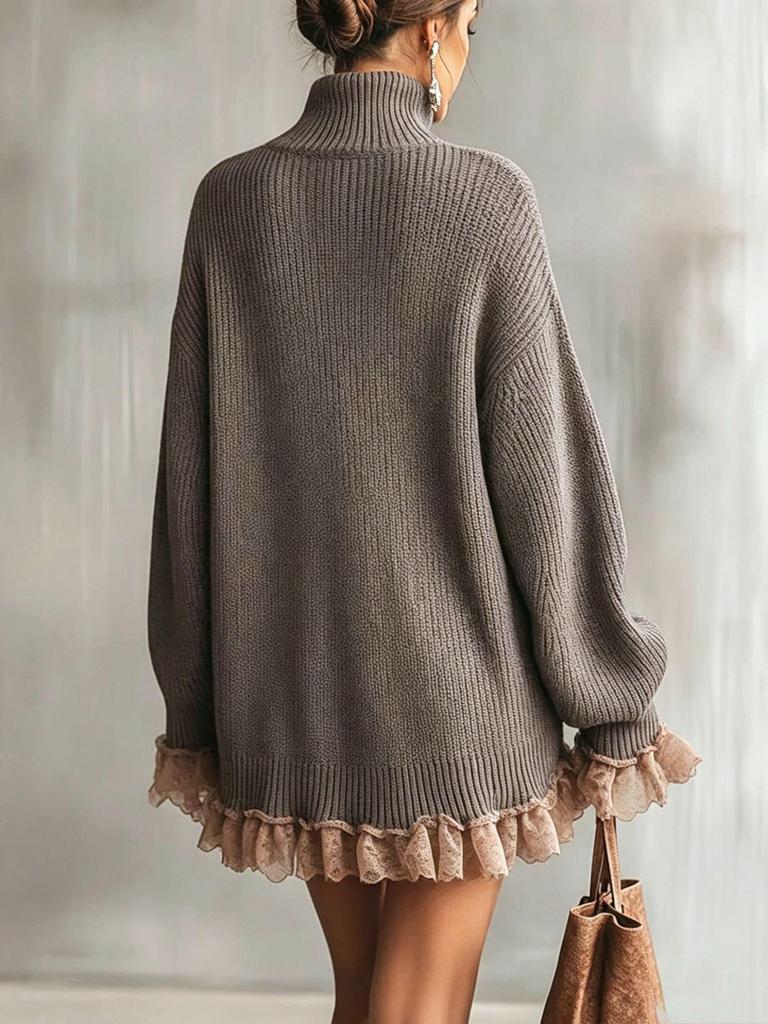 AA Women's Casual Lace Trim Knit Pullover - Autumn/Winter