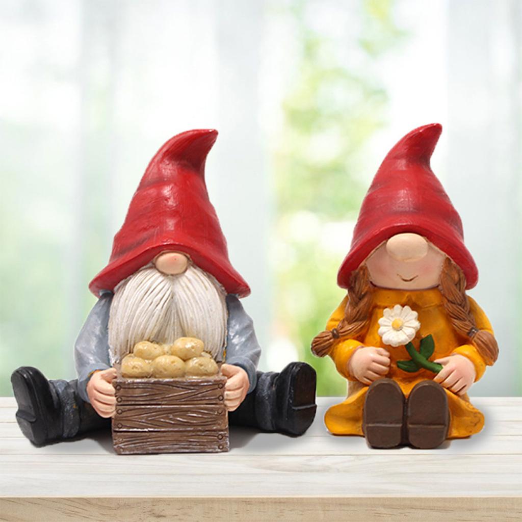 Couple Gnome Statue 2pcs/Set for Outdoor Backyard Lawn Patio Decorative Ornament Creative Resin Dwarf Decor Non Fading