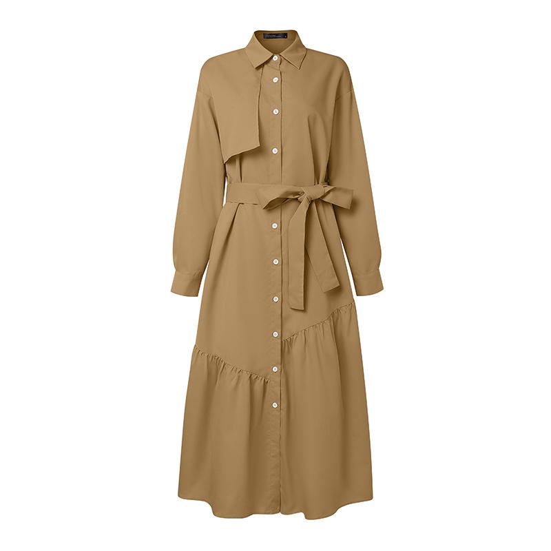 ZANZEA Women Turn Down Collar Casual Long Sleeve Loose Shirt Dress