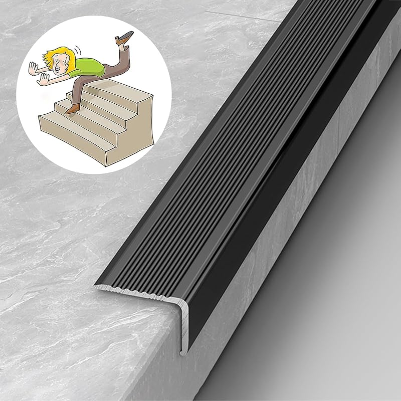 Stair Nosing Indoor Non Slip Stair Nosing, Aluminum Stair Edge Protector with Grooves, Outdoor Staircase Edging for Wooden Steps/Concrete/Carpet