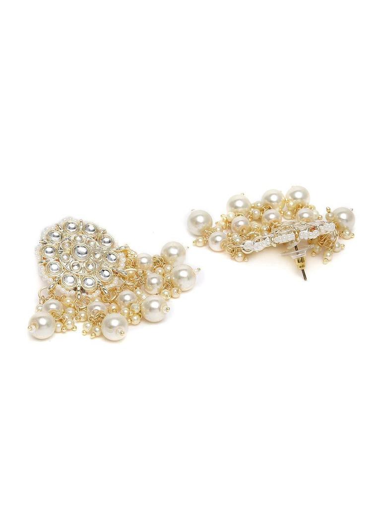 Gold Tone Kundan & Pearls Wedding Collection Dangle Earring For Women
