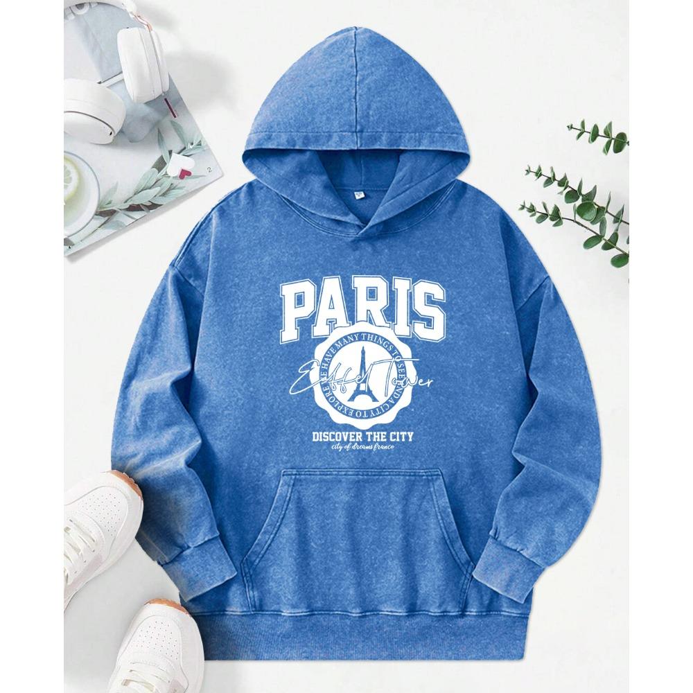 Paris Entdecke die Stadt Print Damen Hoodies Baumwolle Oversize Pullover Herbst Weich Streetwear Hip Hop Damen Kapuzenpullover